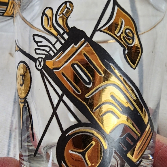 Vintage 60s Dominion Barware 19th Hole Golf Highball Glasses Set of 4 Gold  Gild - Picture 6 of 11